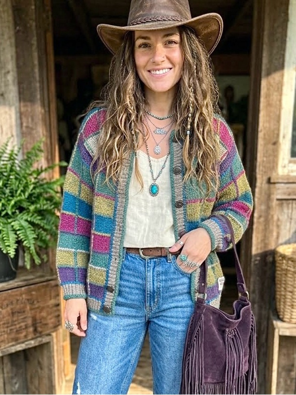 Handcrafted patchwork vibe Vintage Knit boho Cardigan w prairie granny vibe
